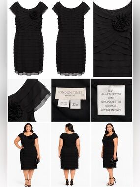 London Times Black Tiered Ruffle Cocktail wedding Dress 22